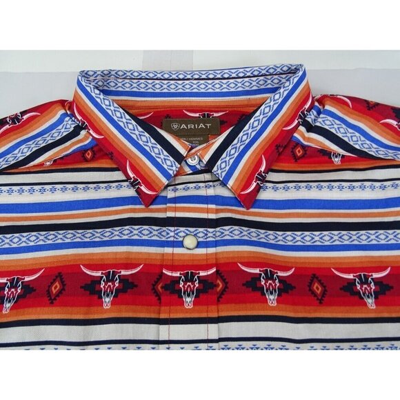 New Ariat Men's XXL Pratt Southwestern Sandshell Pearl Snap Western Shirt Aztec - Picture 2 of 8